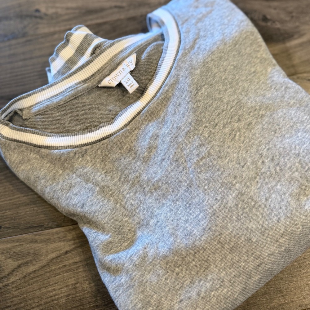 Crown & Ivy‎ Women's Grey Striped Trim Crew Neck Sweatshirt XXL Pullover